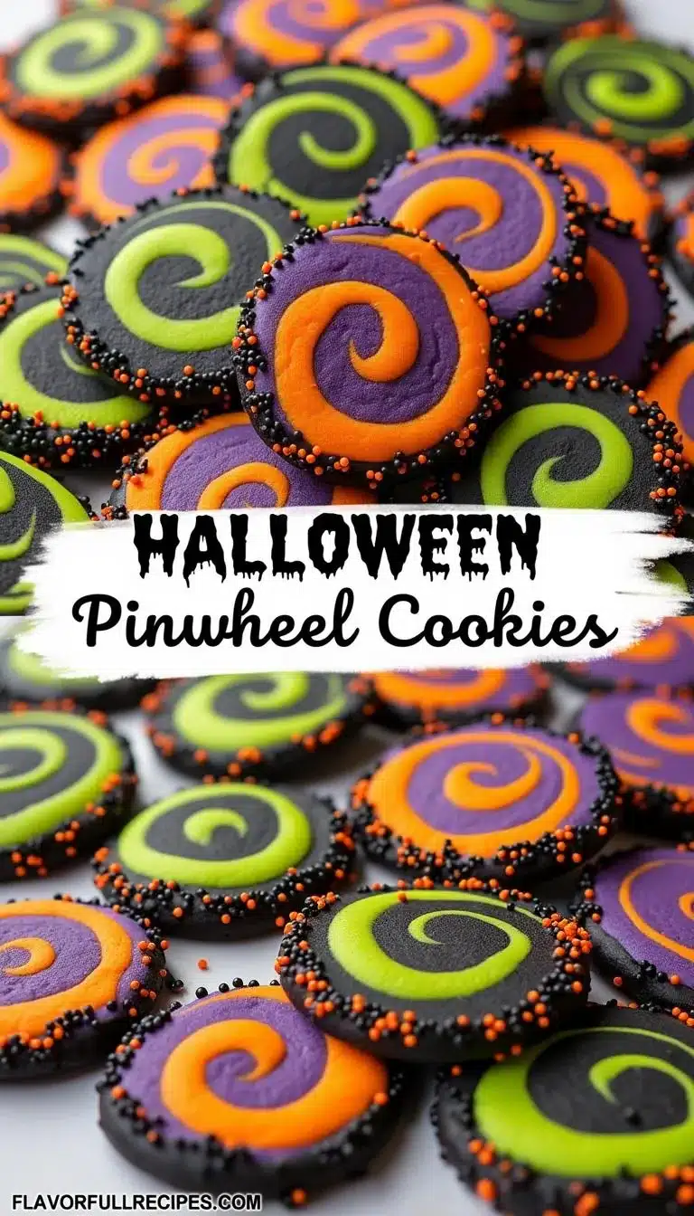 Pinterest pin for Halloween pinwheel sugar cookies