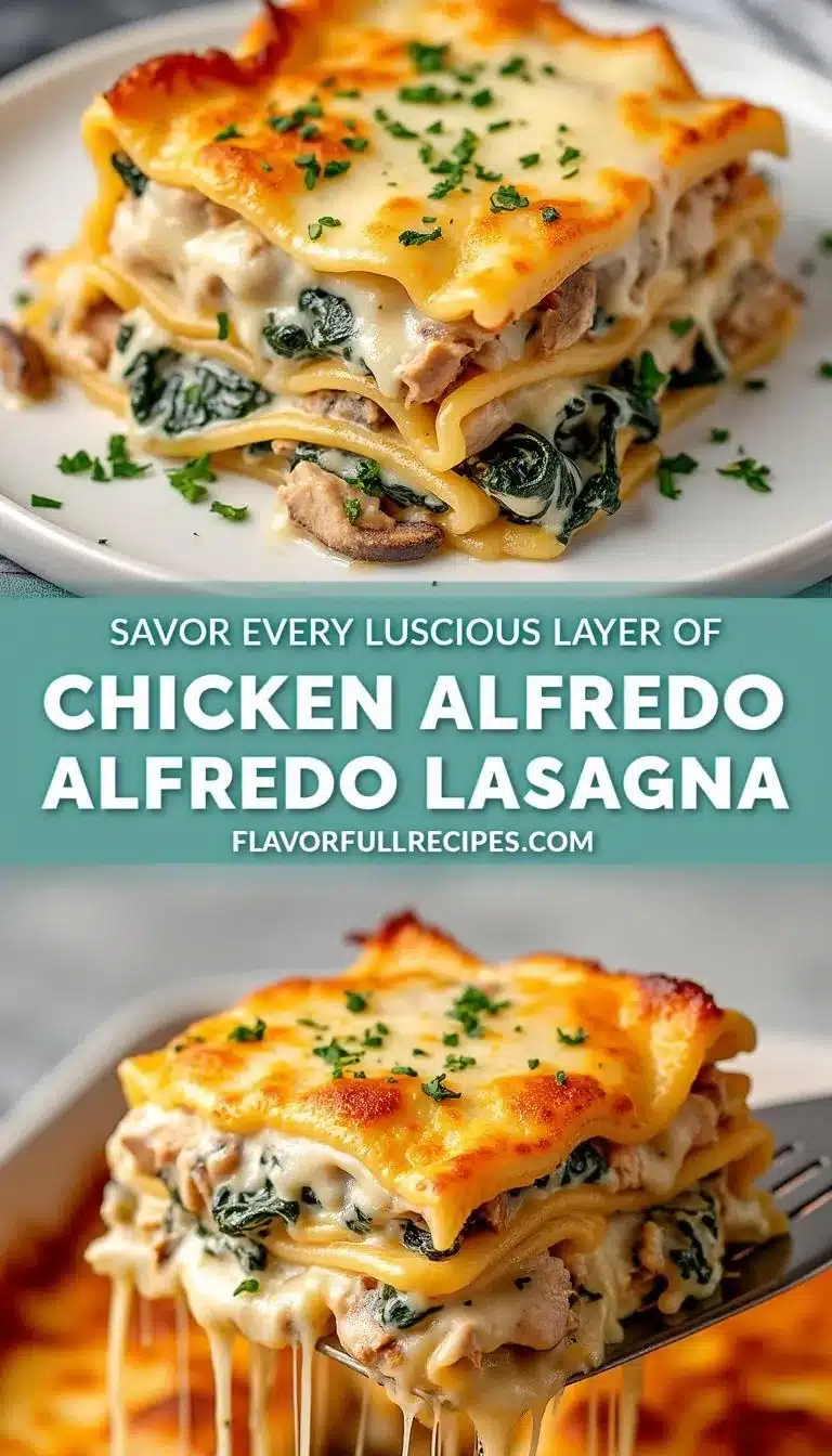 Pinterest pin for chicken spinach alfredo lasagna