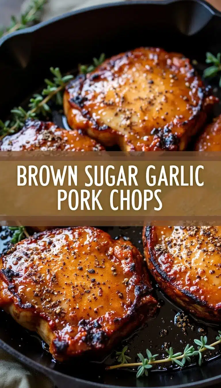 Pinterest pin for Brown Sugar Garlic Pork Chops