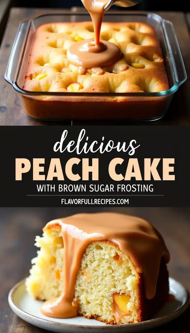 Pinterest pin for peach cake recipe
