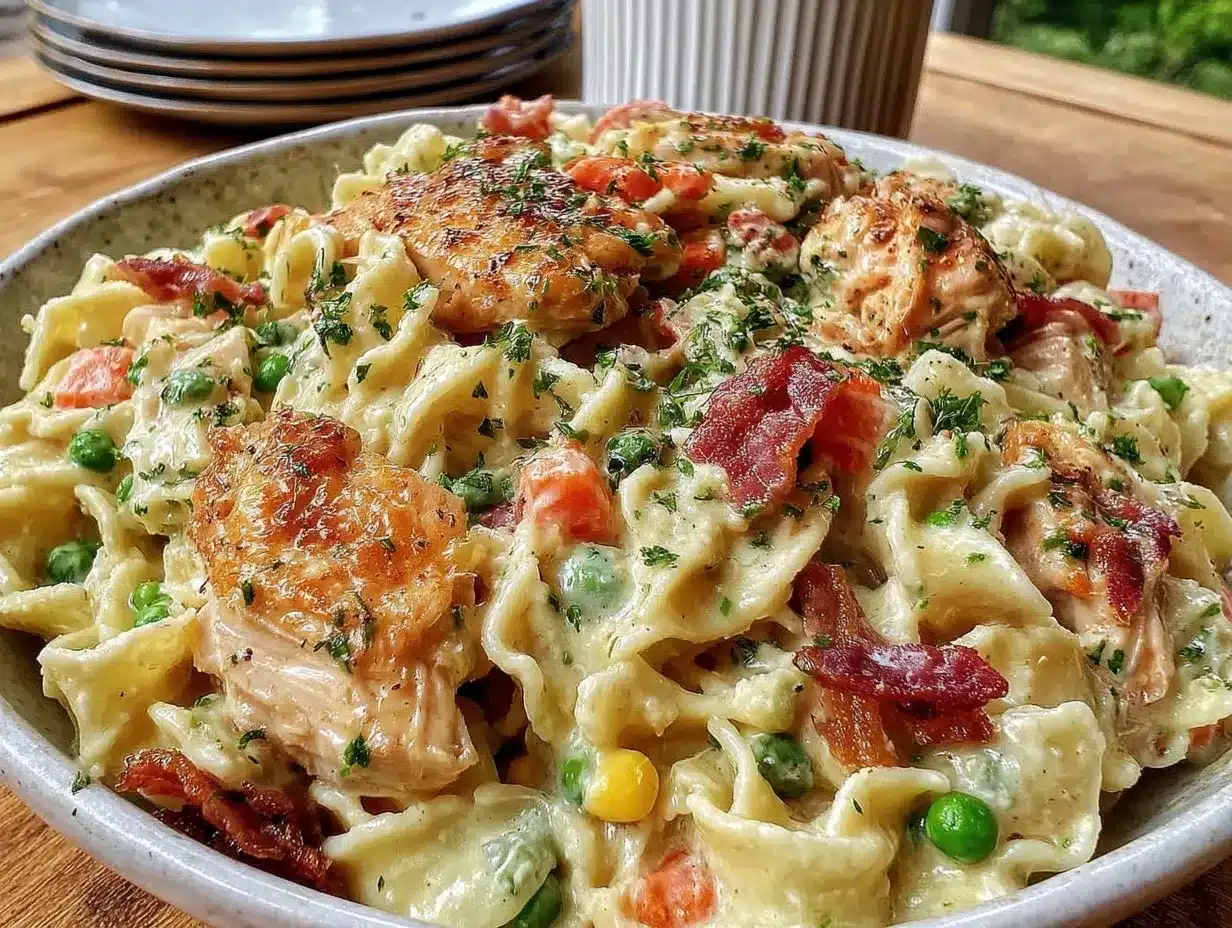 Chicken Pot Pie Pasta preparation steps