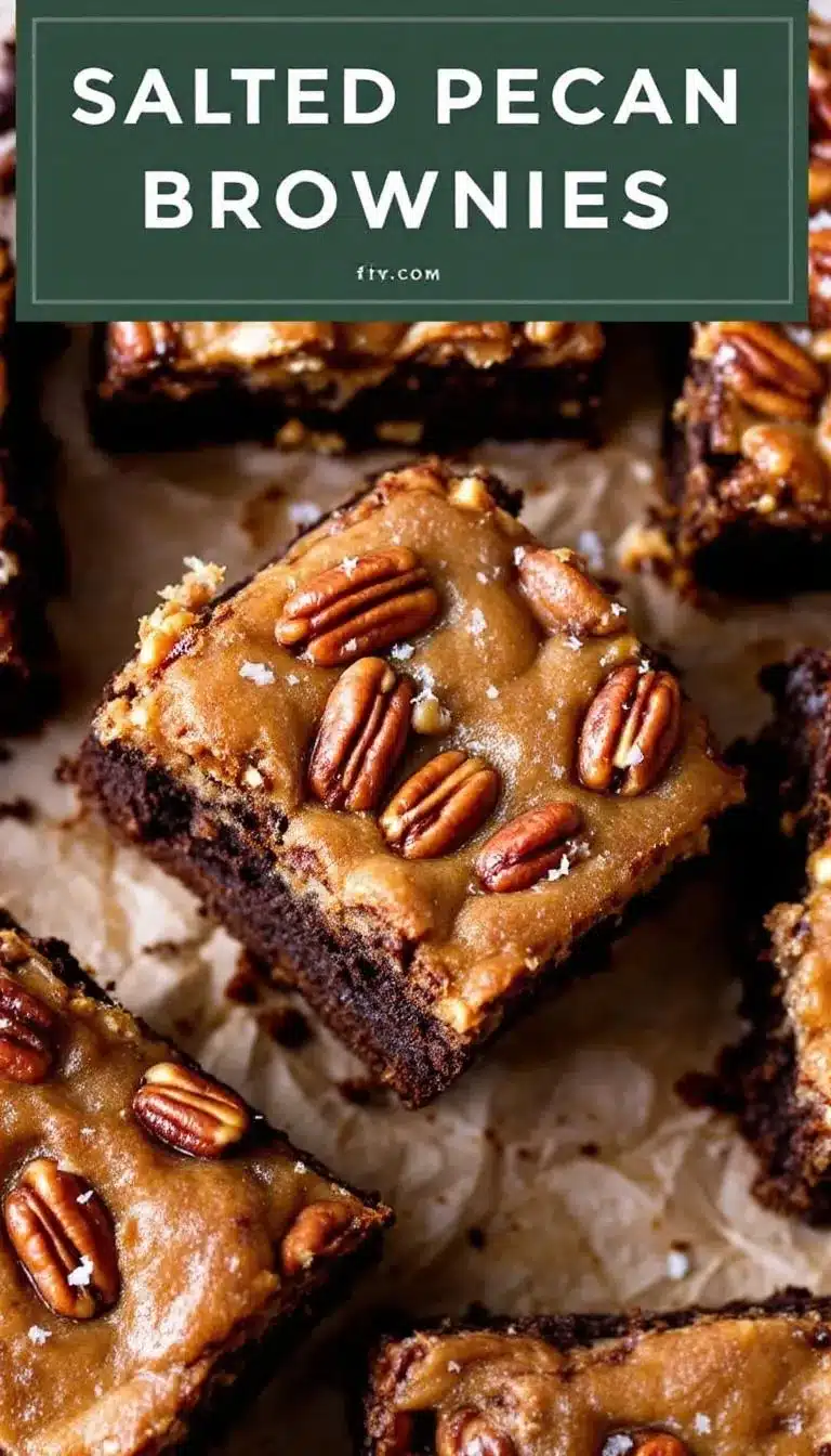 Pinterest pin for salted pecan pie brownies