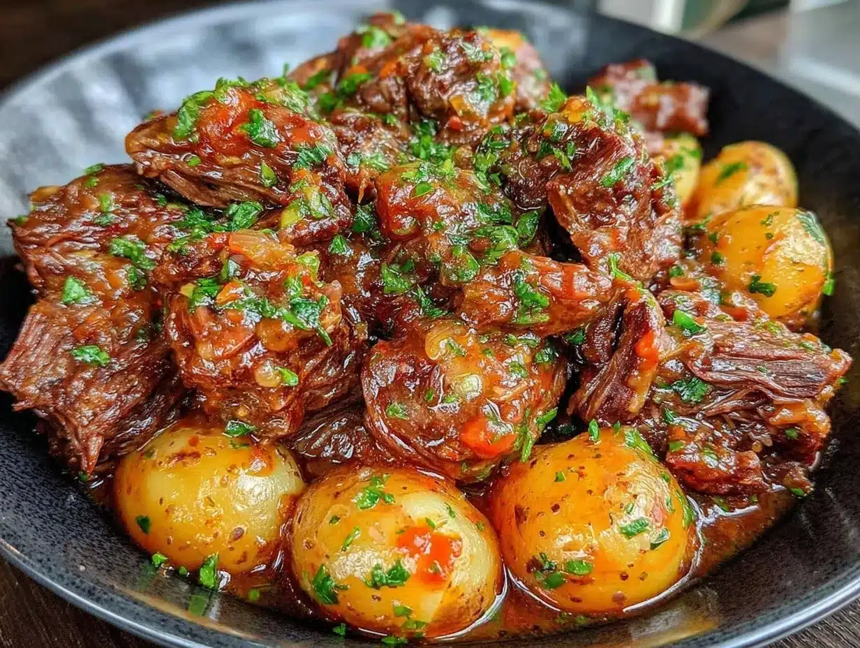 Slow Cooker Garlic Butter Beef with Potatoes preparation steps