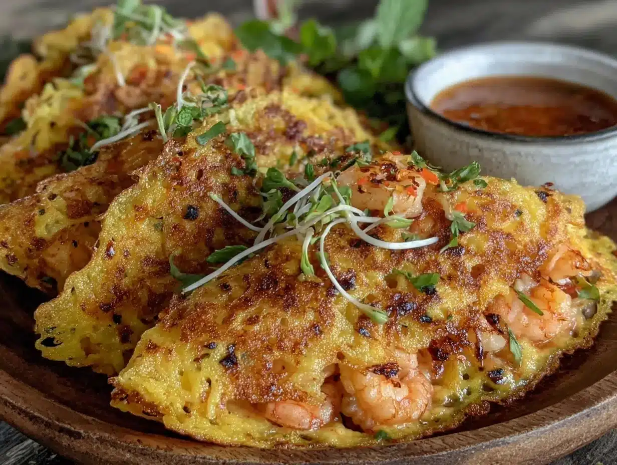 crispy Bánh Xèo Vietnamese pancake recipe preparation steps