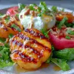 fresh grilled peach and burrata salad - featured image