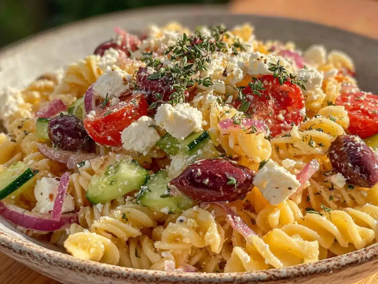 Fresh Greek Pasta Salad with Feta Easy Recipe for Light Mediterranean ...