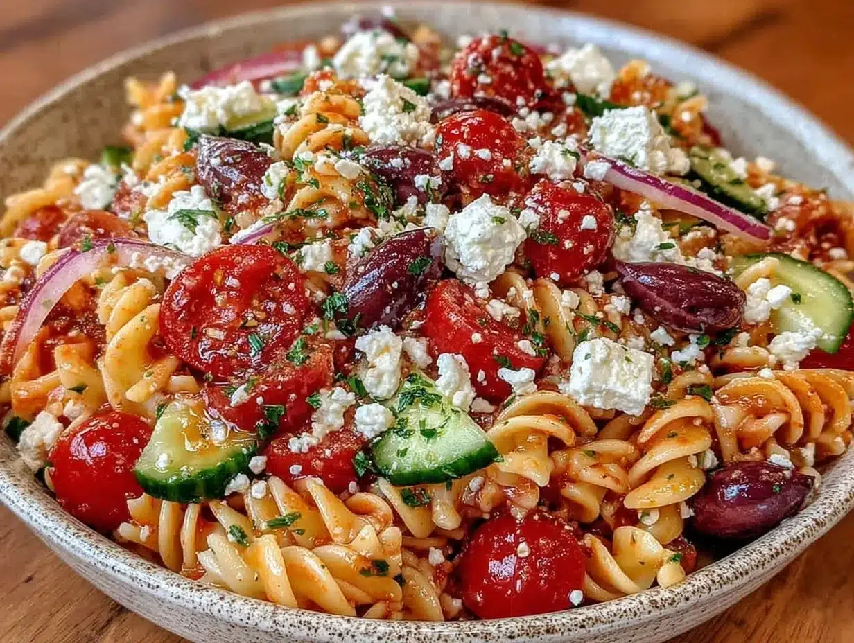 Fresh Greek Pasta Salad with Feta Easy Recipe for Light Mediterranean ...