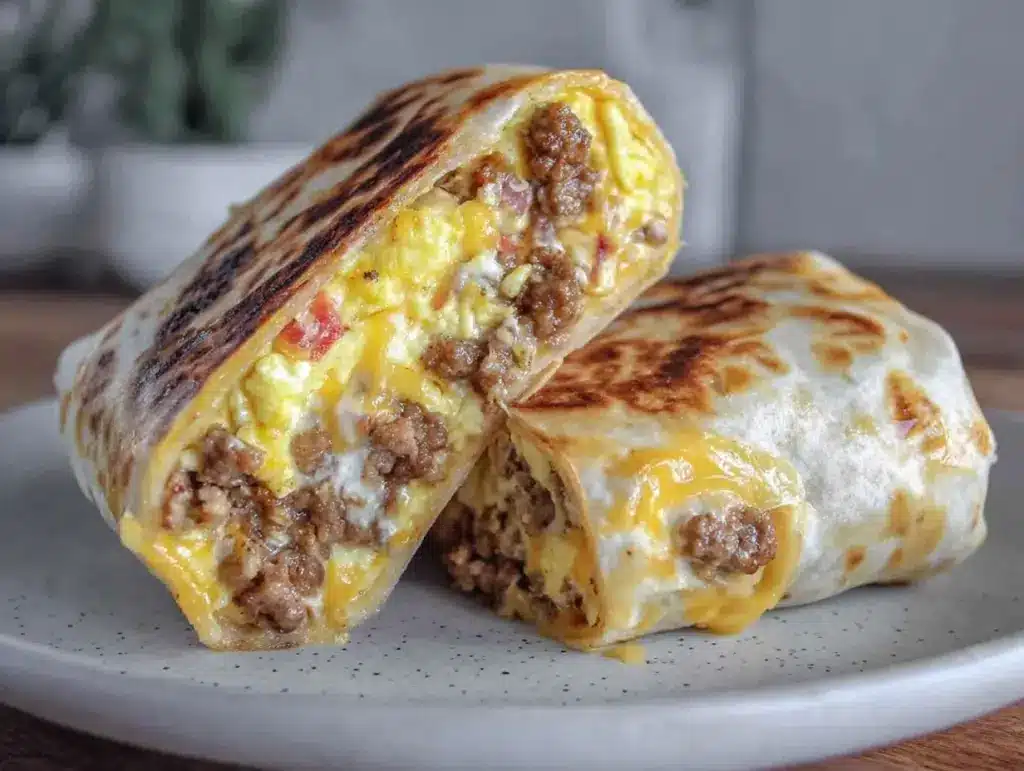 sausage egg and cheese breakfast burrito - featured image