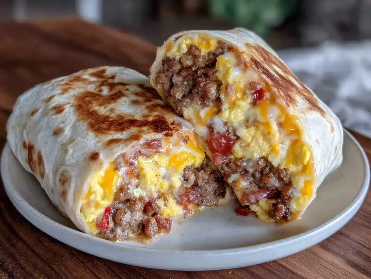 sausage egg and cheese breakfast burrito preparation steps
