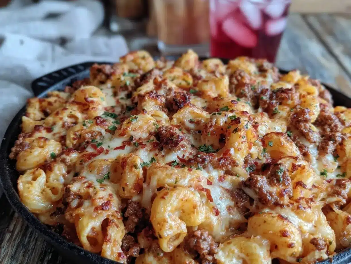 creamy one-pot cheeseburger macaroni skillet preparation steps