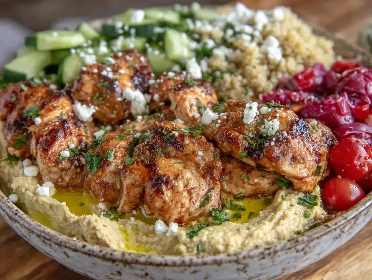 healthy greek chicken power bowl preparation steps