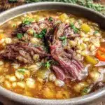 cozy crockpot vegetable beef soup with barley - featured image