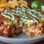 creamy chicken enchilada casserole - featured image