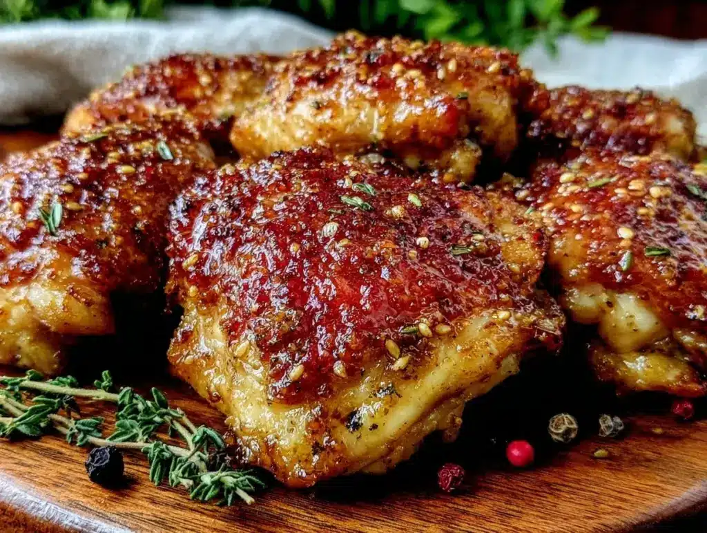 crispy baked chicken thighs with honey mustard glaze - featured image