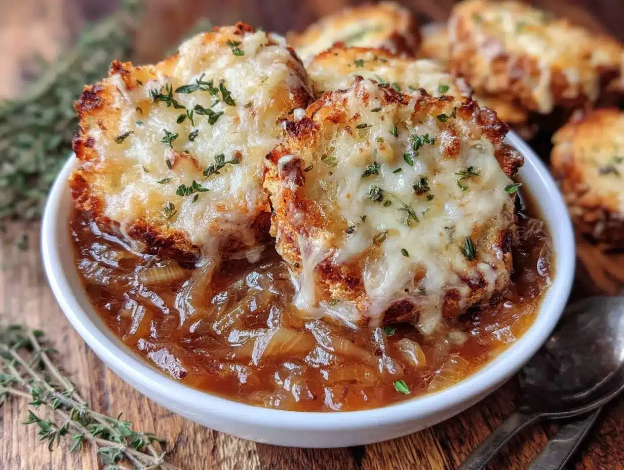 Easy Crockpot French Onion Soup Recipe with Crispy Gruyère Croutons
