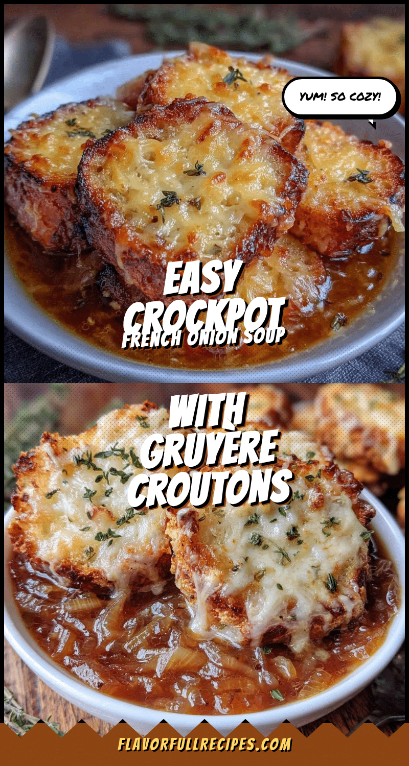 Easy Crockpot French Onion Soup Recipe with Crispy Gruyère Croutons