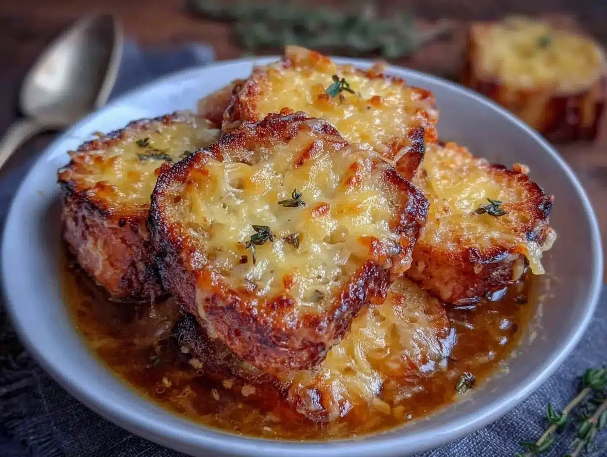 Easy Crockpot French Onion Soup Recipe with Crispy Gruyère Croutons