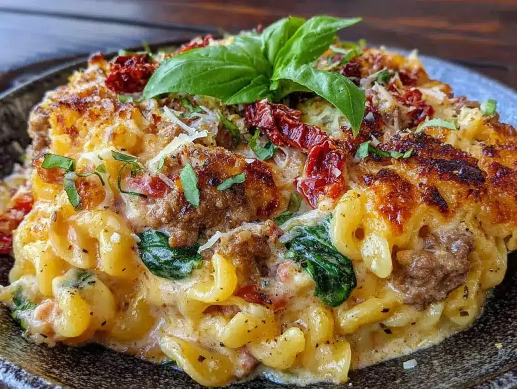 creamy one-pot Tuscan ground beef pasta - featured image