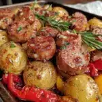 easy crispy sheet pan kielbasa sausage dinner - featured image