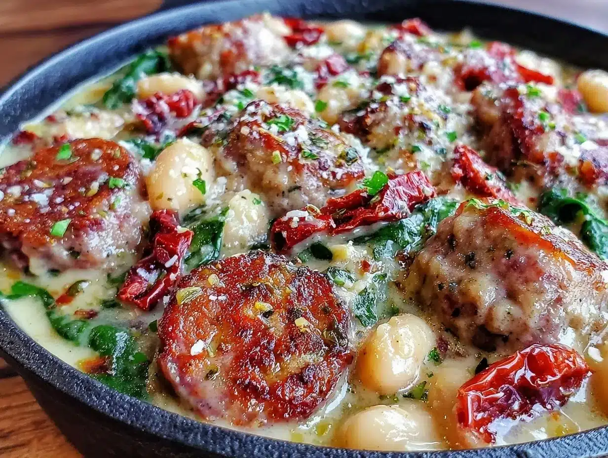 creamy one-pot tuscan white bean and sausage skillet preparation steps