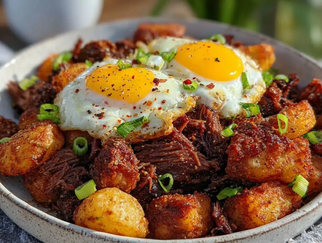 Crispy Smoked Brisket Hash with Runny Eggs Easy Recipe for Breakfast