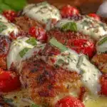 sheet pan caprese chicken thighs - featured image