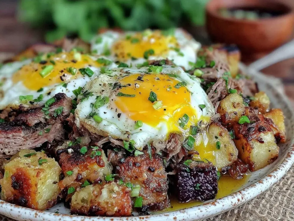 Savory Smoked Brisket Breakfast Hash Recipe with Easy Poached Eggs