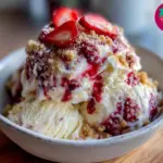 creamy no-churn strawberry cheesecake ice cream - featured image