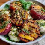fresh grilled peach and burrata salad - featured image