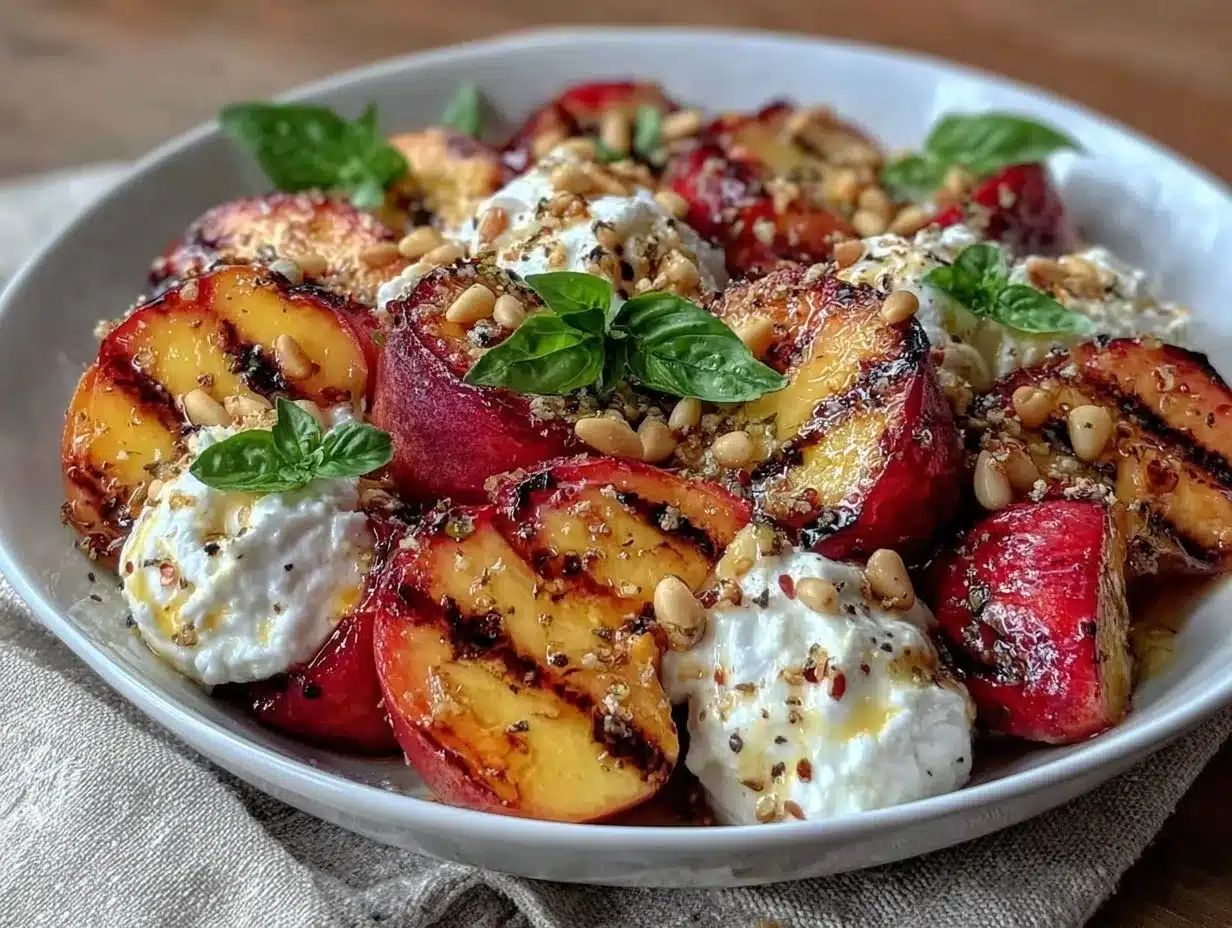 fresh grilled peach and burrata salad preparation steps