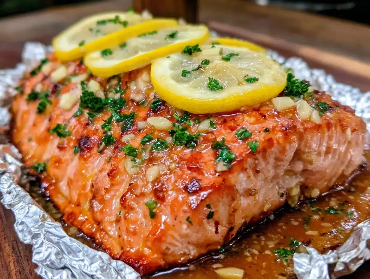 garlic butter baked salmon foil packets preparation steps
