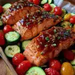 honey garlic salmon sheet pan dinner - featured image