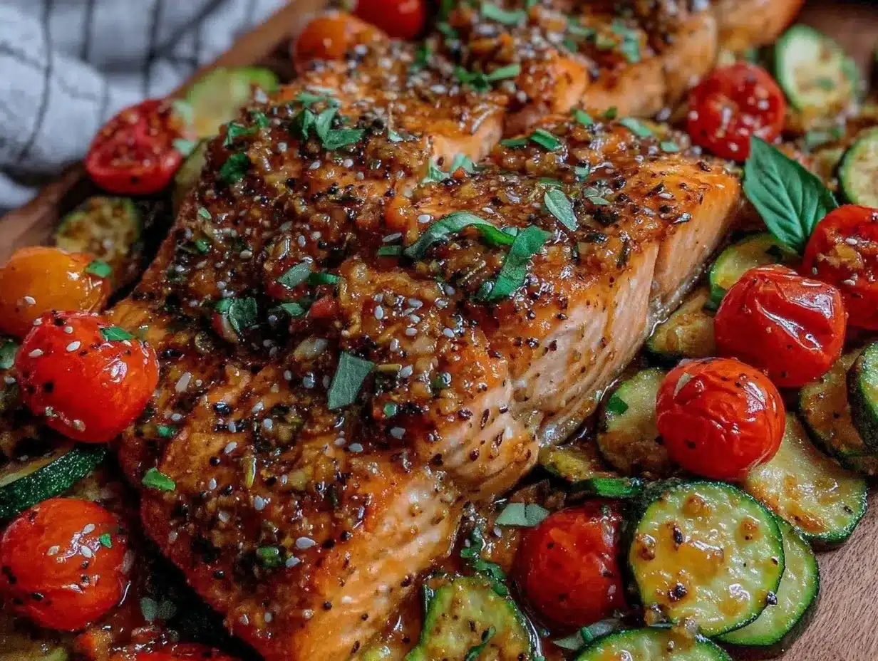 honey garlic salmon sheet pan dinner preparation steps
