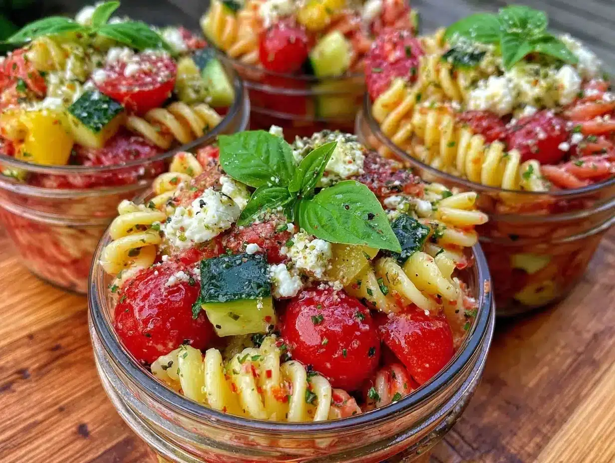 make-ahead lunchbox pasta salad cups preparation steps