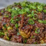 one-pan ground beef and zucchini rice bowl - featured image