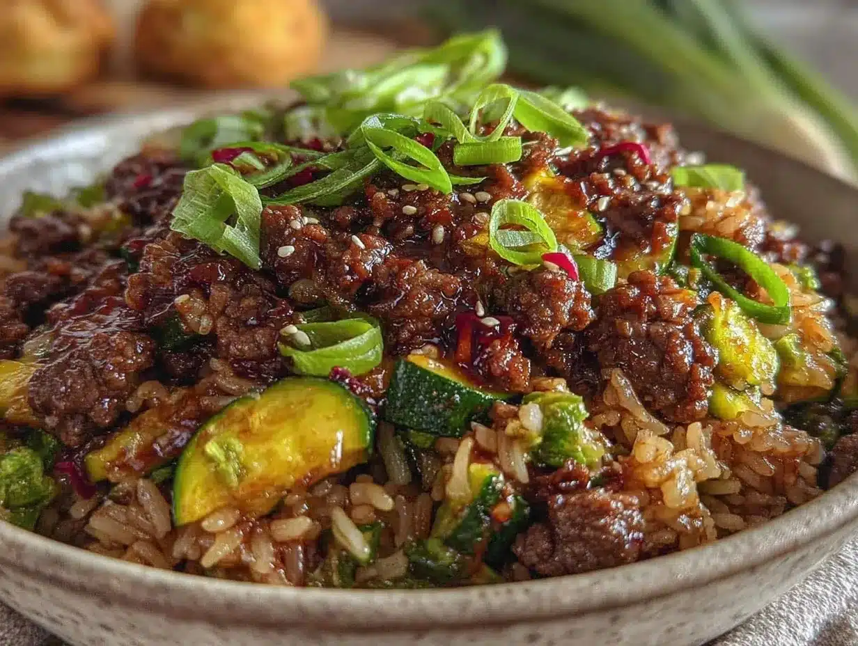 one-pan ground beef and zucchini rice bowl preparation steps