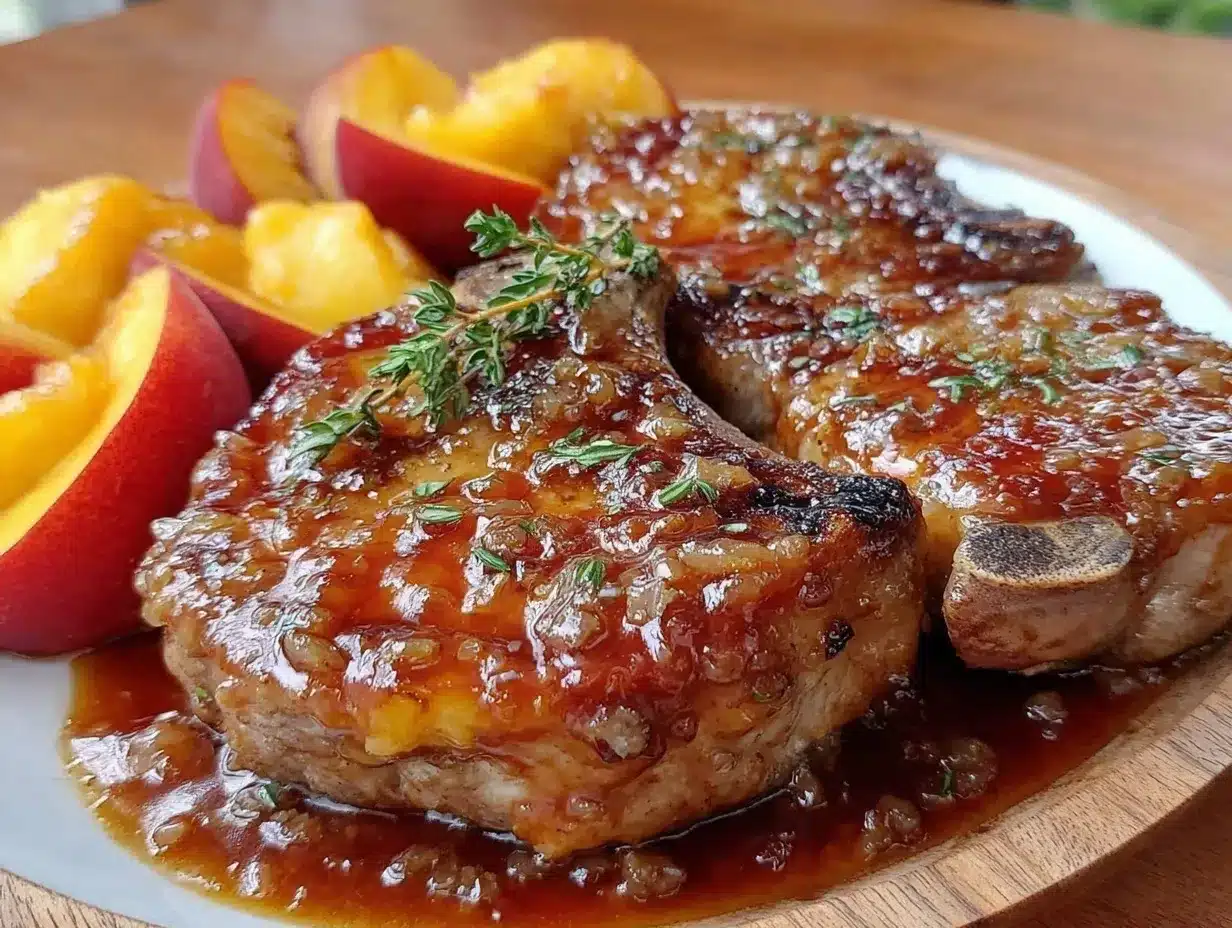 peach bourbon bbq glazed pork chops preparation steps