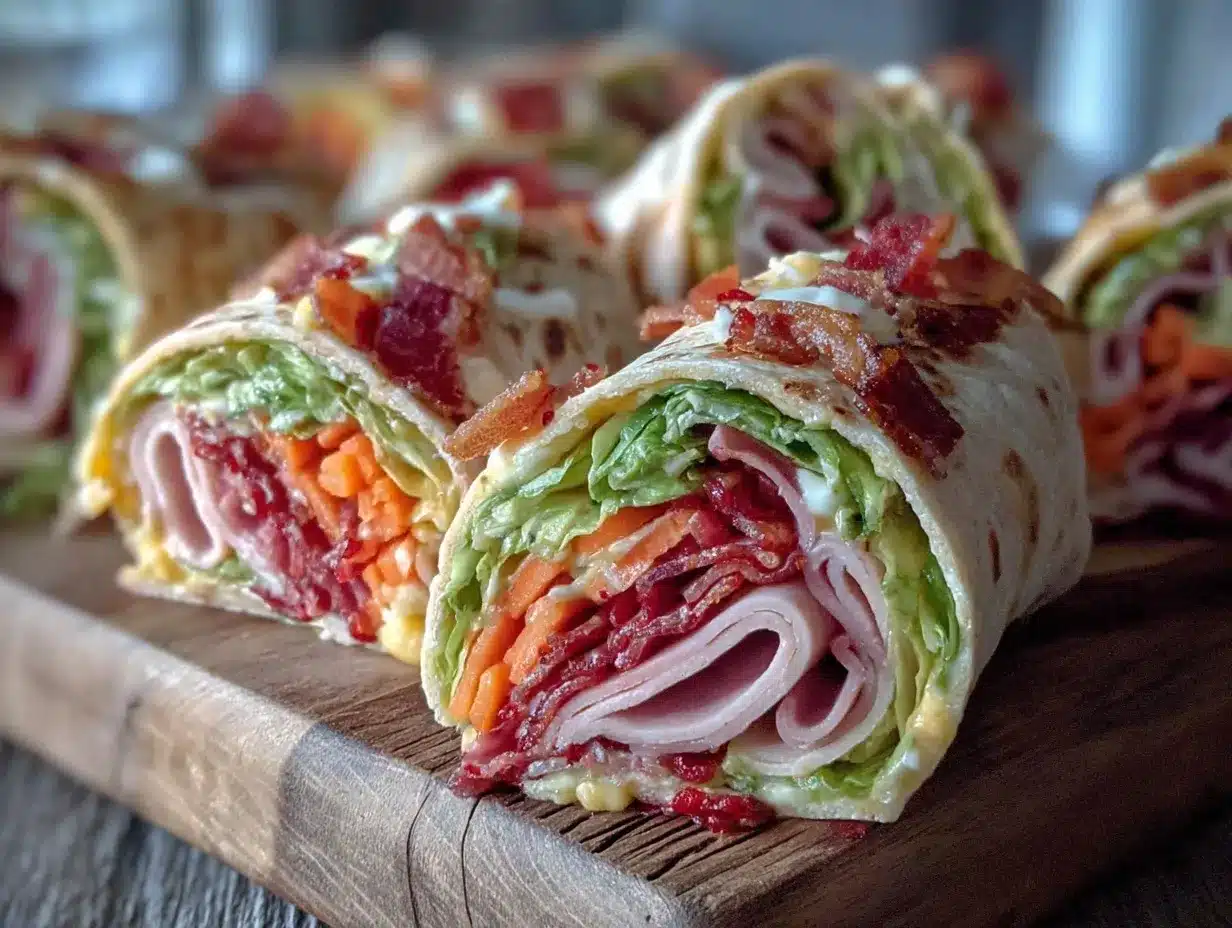 rainbow turkey pinwheel wraps preparation steps