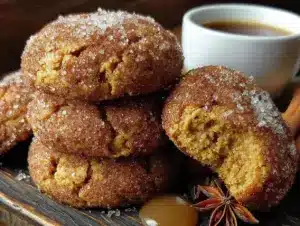 brown butter pumpkin snickerdoodle cookies - featured image