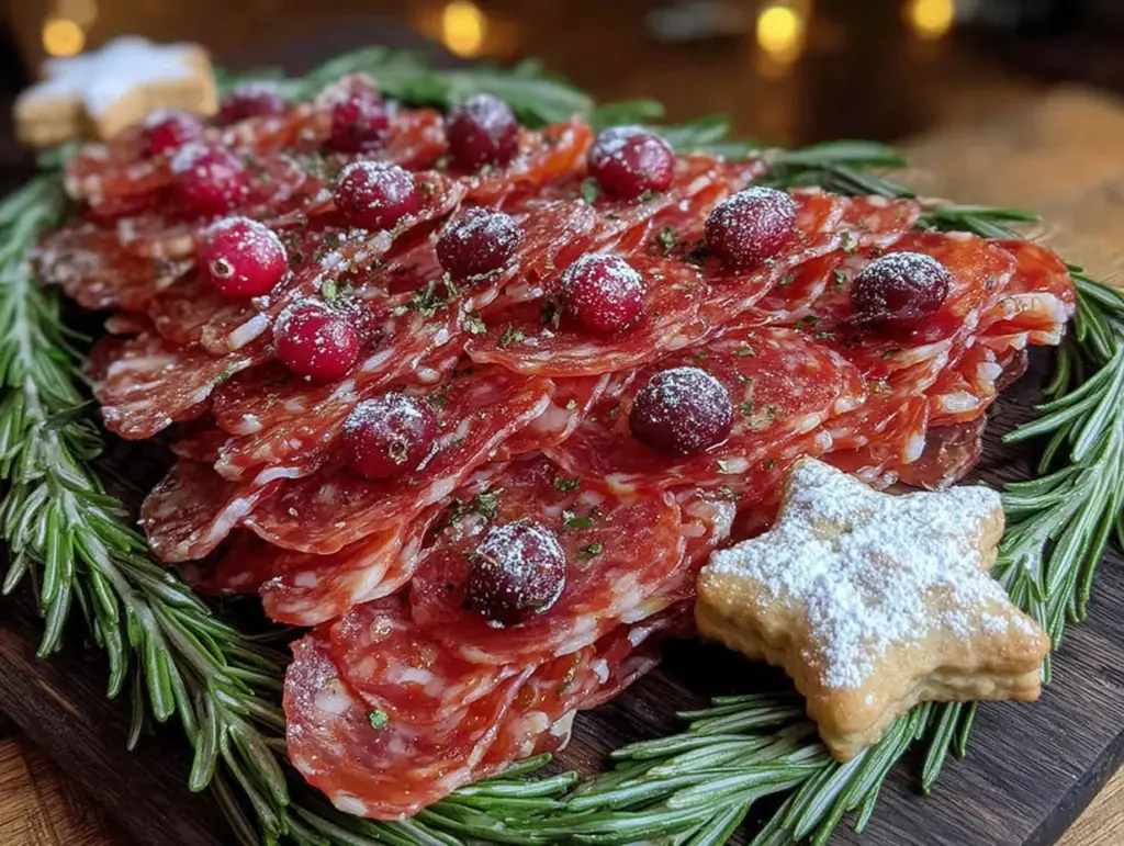 Christmas tree charcuterie board with herb wreath - featured image