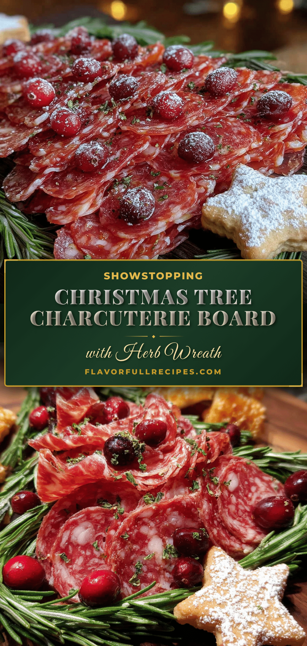 Christmas tree charcuterie board with herb wreath recipe