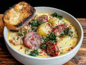 cozy sausage potato kale soup - featured image