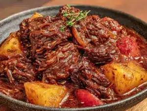cozy slow cooker beef stew with root vegetables - featured image