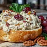 creamy chicken salad with grapes and pecans - featured image
