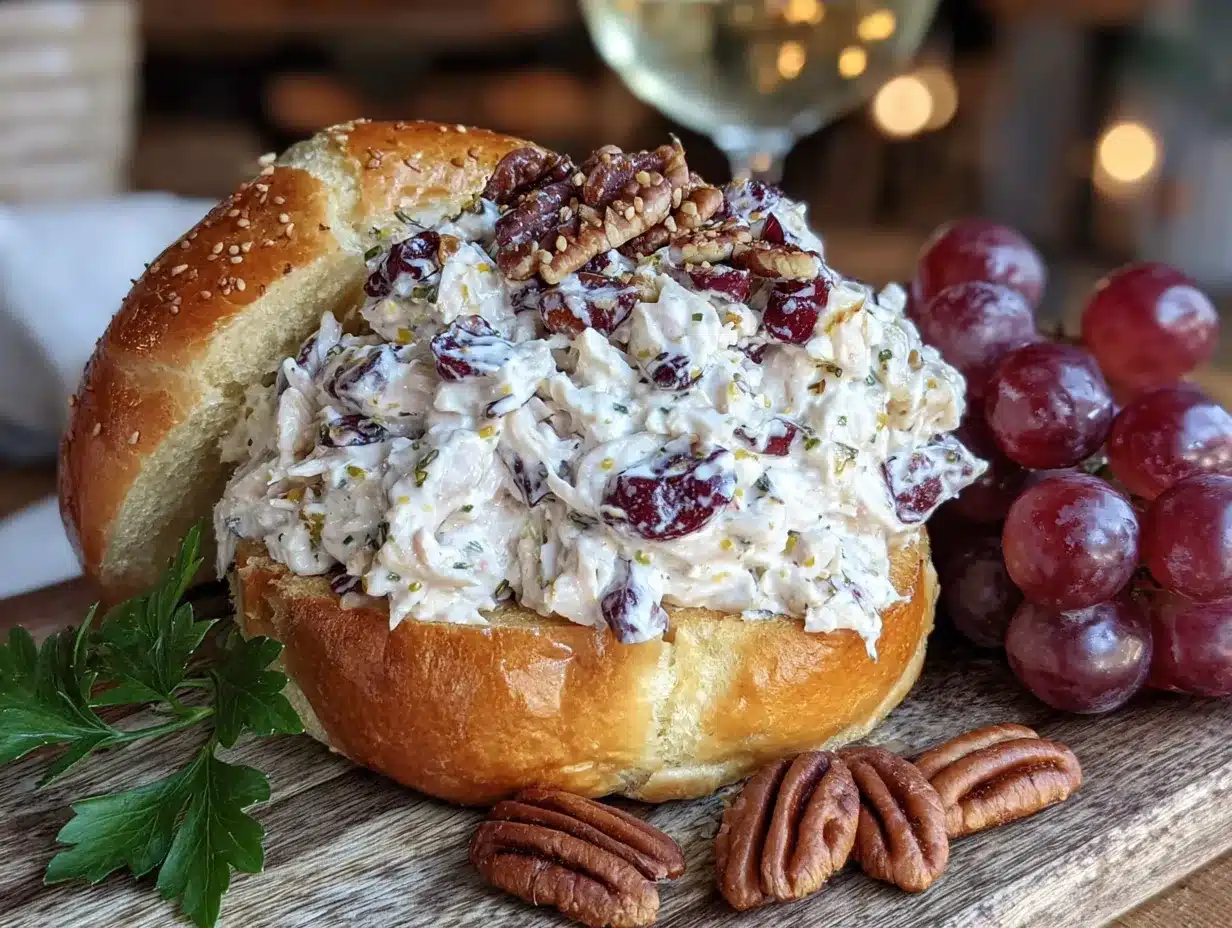 creamy chicken salad with grapes and pecans preparation steps
