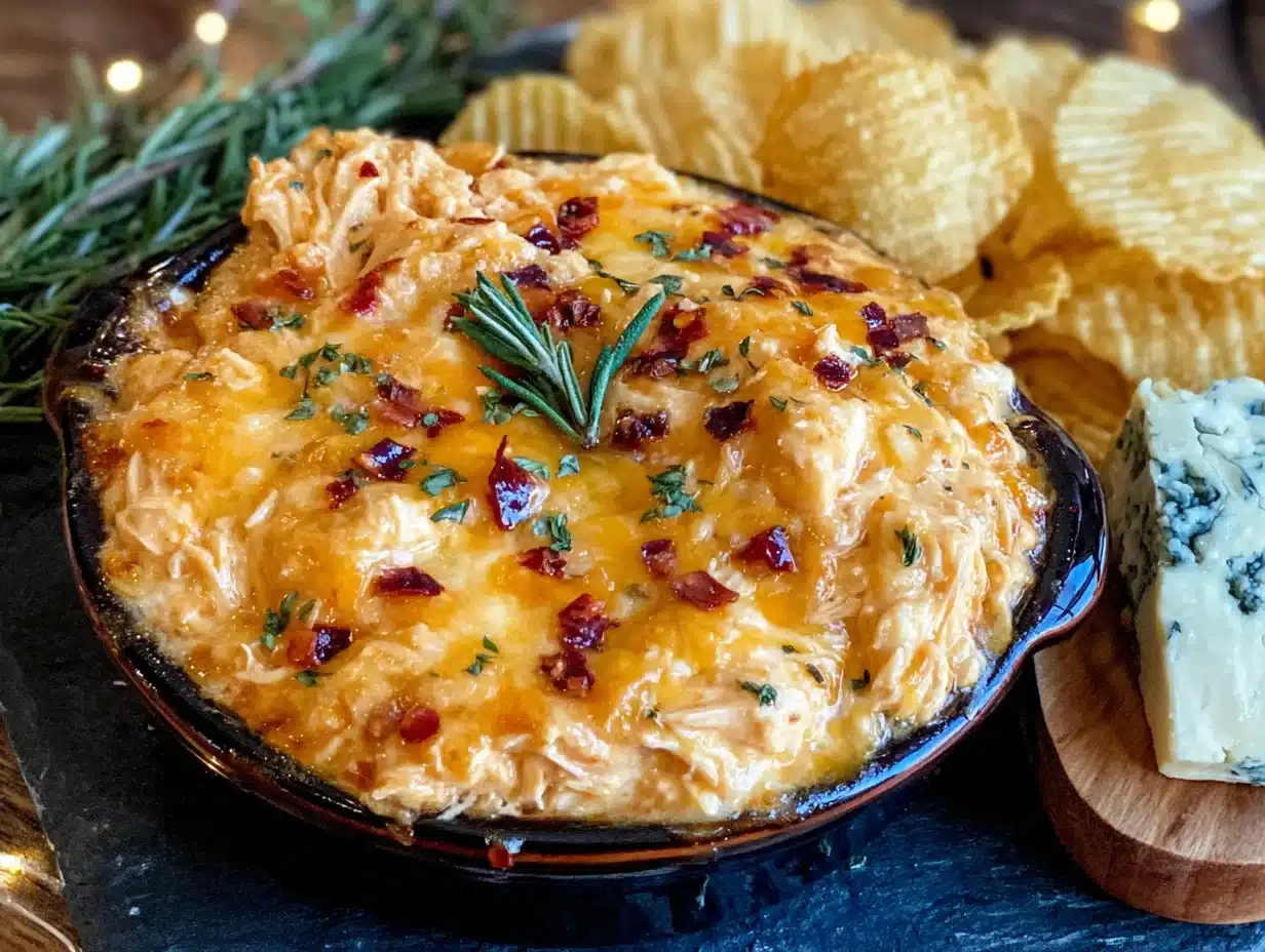 creamy crockpot buffalo chicken dip with blue cheese - featured image