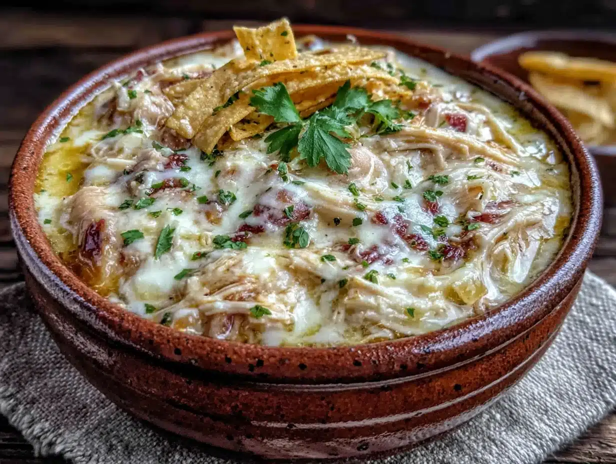 creamy crockpot white chicken chili - featured image