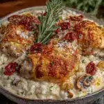 creamy garlic parmesan chicken and rice - featured image