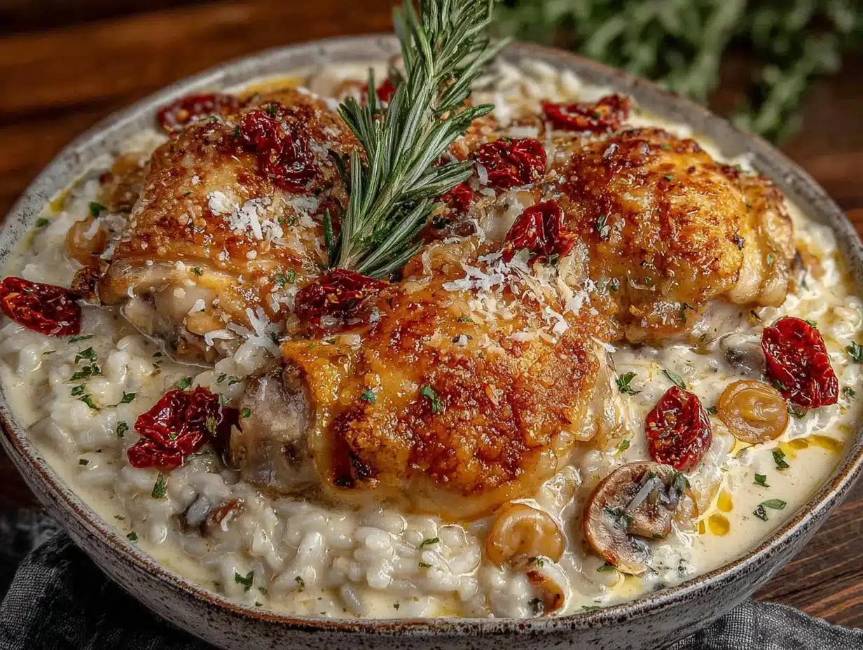 creamy garlic parmesan chicken and rice - featured image