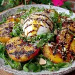 creamy grilled peach burrata salad - featured image